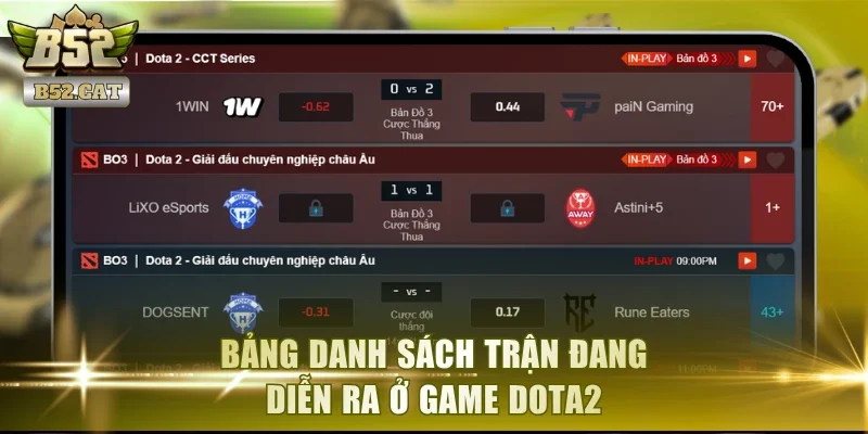 Bảng danh sách trận đang diễn ra ở game Dota2